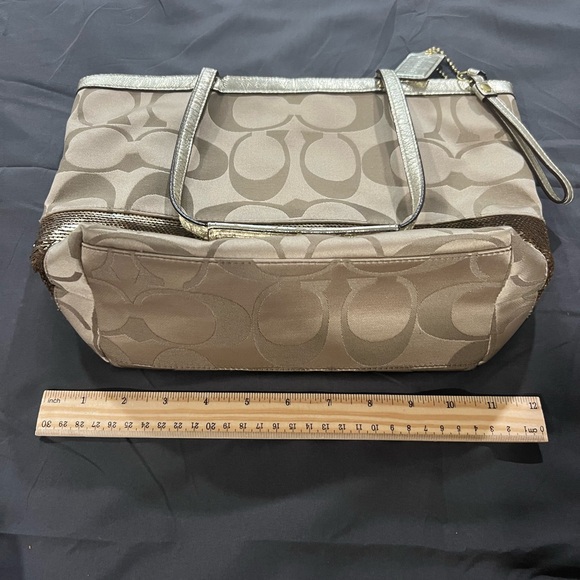 Coach Gold Jacquard Signature Gold Sequins Zip Tote Purse - Picture 6 of 8